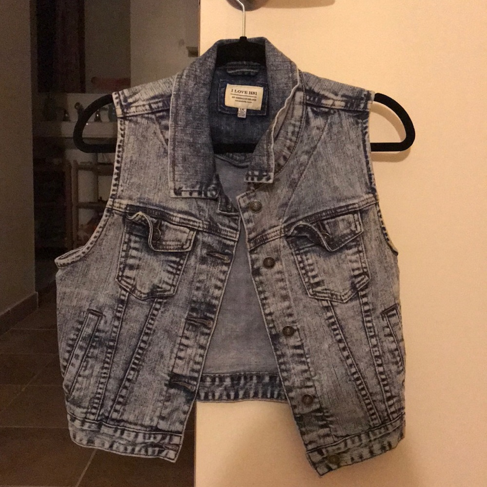 I LOVE H81 Acid Wash Jean Vest